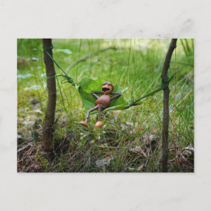 Eikel Elf Ontspant op Blad Hangmat Ansichtkaart Briefkaart