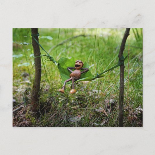 Eikel Elf Ontspant op Blad Hangmat Ansichtkaart Briefkaart (Voorkant)