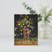 Eikel elven kussen onder de maretak kerst briefkaart (Staand voorkant)