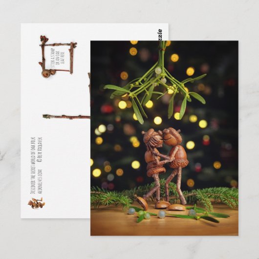 Eikel elven kussen onder de maretak kerst briefkaart (Voorkant / Achterkant)