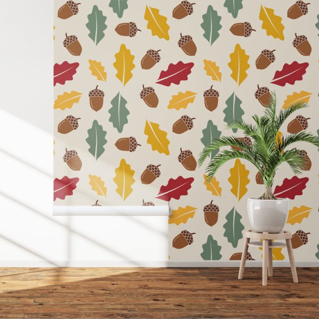 Eikel & Herfstbladeren Behang (Acorn & Fall Leaves Wallpaper)