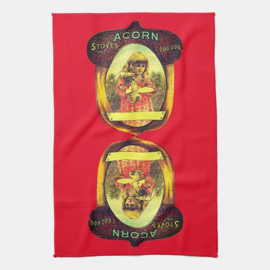  eikel kachel advertentie rood bruin theedoek (Verticaal)