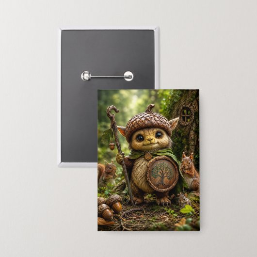 Eikelbewaker Schattig Bosmonster Button (Voorkant / Achterkant)