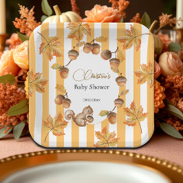Eikels en Eekhoorn Herfst Plaids Baby shower Papieren Bordje