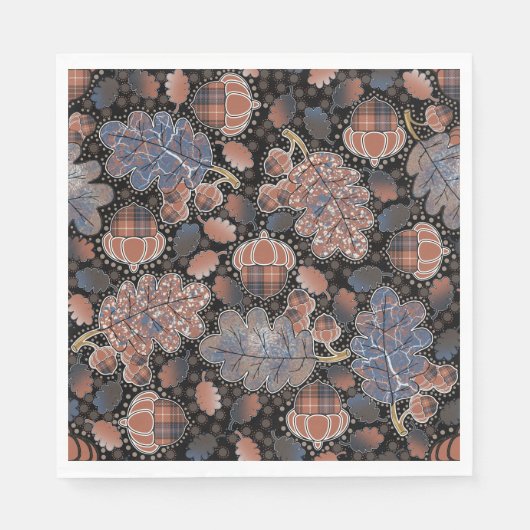 Eikels en eikenbladeren Bruin Blauw Grijs Late her Servet (Voorkant)