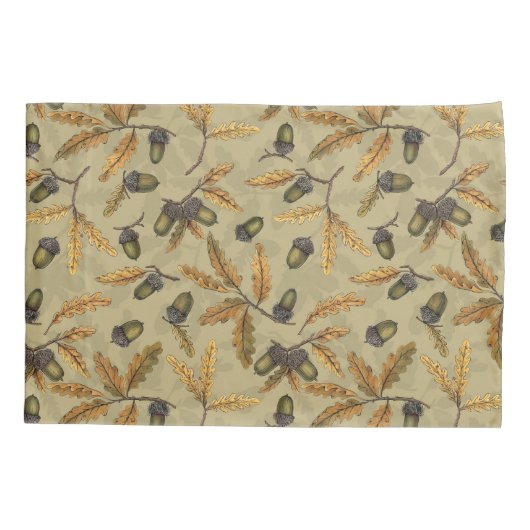 Eikels en eikenbladeren op ecru kussensloop (Achterkant-Links)