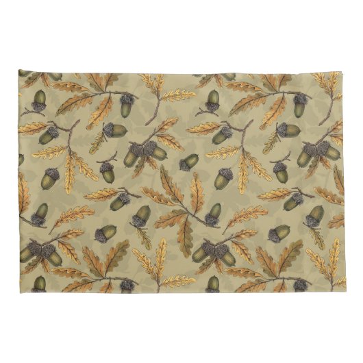 Eikels en eikenbladeren op ecru kussensloop (Achterkant-Rechts)