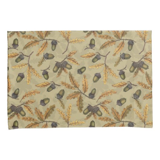 Eikels en eikenbladeren op ecru kussensloop (Voorkant-Rechts)