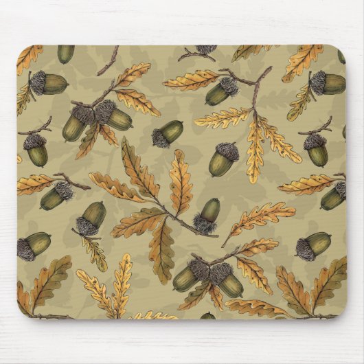 Eikels en eikenbladeren op ecru muismat (Voorkant)