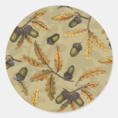 Eikels en eikenbladeren op ecru ronde sticker (Voorkant)