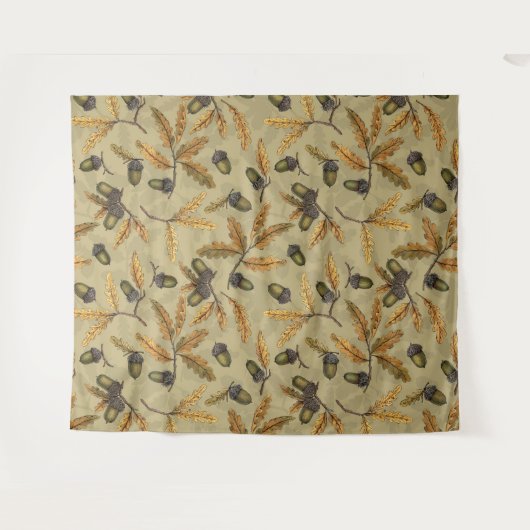 Eikels en eikenbladeren op ecru wandkleed (Voorkant (horizontaal))