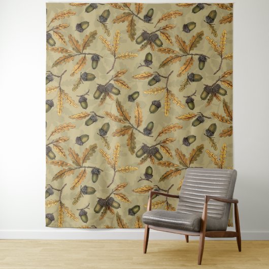 Eikels en eikenbladeren op ecru wandkleed (In situ)