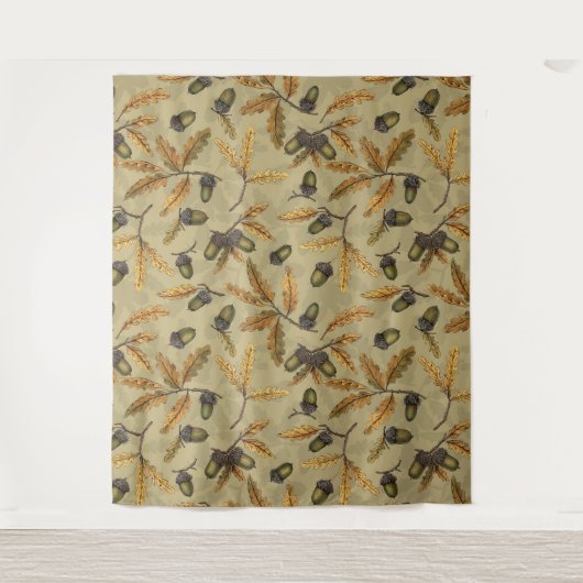 Eikels en eikenbladeren op ecru wandkleed (Voorkant)
