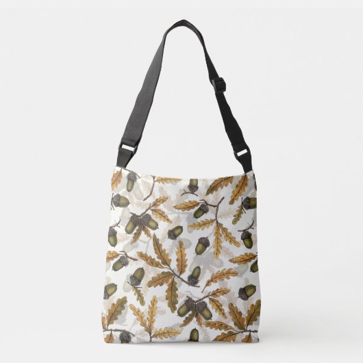 Eikels en eikenbladeren op gebroken wit crossbody tas (Voorkant)