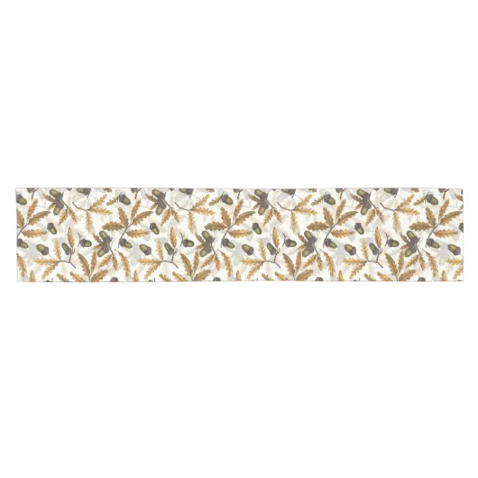 Eikels en eikenbladeren op gebroken wit korte tafelloper (Horizontaal)