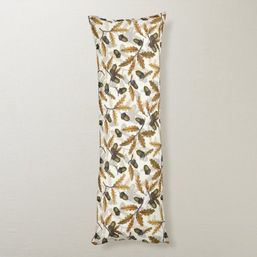 Eikels en eikenbladeren op gebroken wit lichaamskussen (Achterkant (Verticaal))