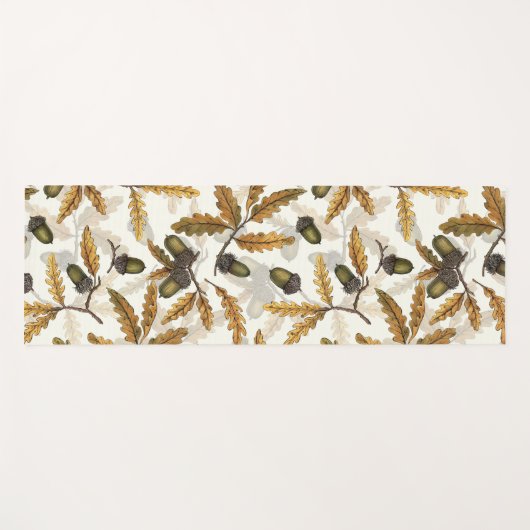 Eikels en eikenbladeren op gebroken wit yogamat (Voorkant (horizontaal))