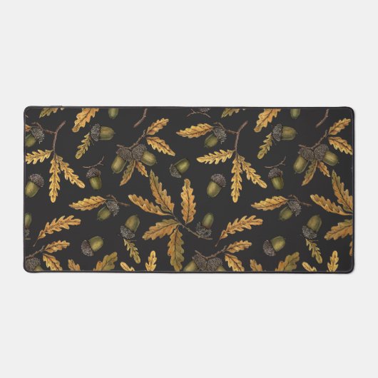 Eikels en eikenbladeren op zwart bureaumat (Voorkant)