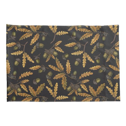 Eikels en eikenbladeren op zwart kussensloop (Achterkant-Rechts)