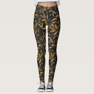 Eikels en eikenbladeren op zwart leggings