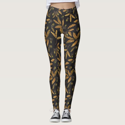 Eikels en eikenbladeren op zwart leggings (Voorkant)