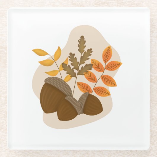 Eikels Herfst Herfst Glazen Onderzetter (Voorkant)