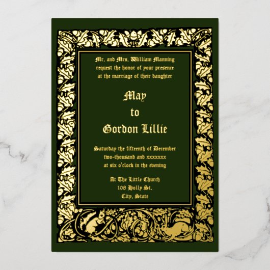 Eikels Konijn & Eekhoorn Foliage Rand Bruiloft Folie Uitnodiging (Voorkant)