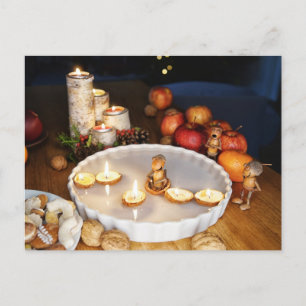 Eikels observeren kersttradities briefkaart