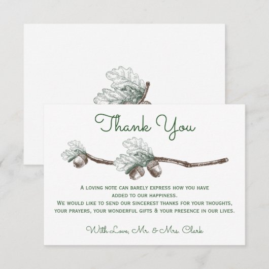 Eikels op twijgen Bedankt Card (Voorkant / Achterkant)