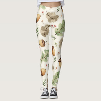 Eikels Paddenstoelen & bladeren Camouflage patroon Leggings
