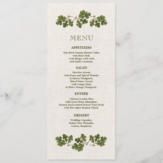 eiken bladeren burlap bruiloft menu Kaart (Voorkant)