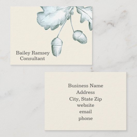 Eiken bladeren eikels botanische potlood tekening visitekaartje (Voorkant / Achterkant)