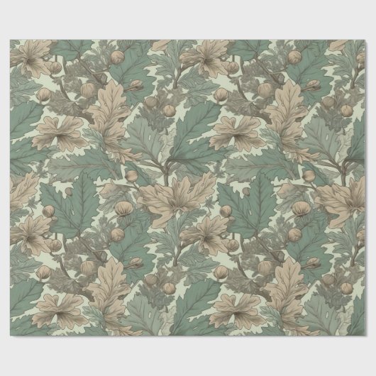 eiken bladeren patroon cadeaupapier (Vlak)