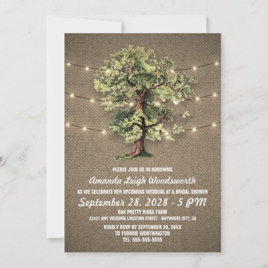 eiken boom bruids doucheuitnodigingen kaart (Voorkant)