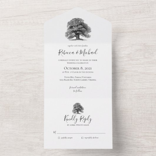 eiken boom bruiloft all in one uitnodiging (Binnen)