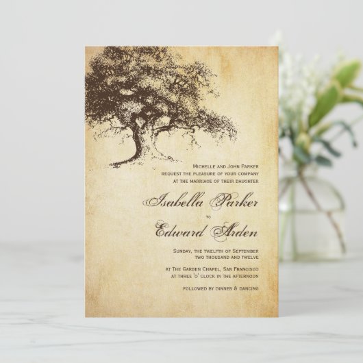  eiken boom bruiloft uitnodiging Kaart (Staand voorkant)