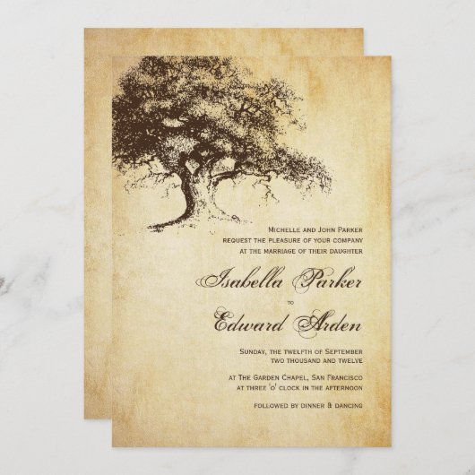  eiken boom bruiloft uitnodiging Kaart (Voorkant / Achterkant)