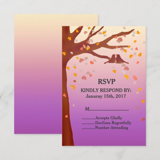 Eiken boom liefde vogels harten bruiloft RSVP lief Kaartje (Voorkant / Achterkant)