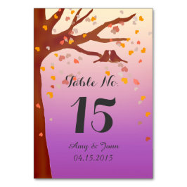 Eiken boom lovebirds harten tafel nummers love1 kaart