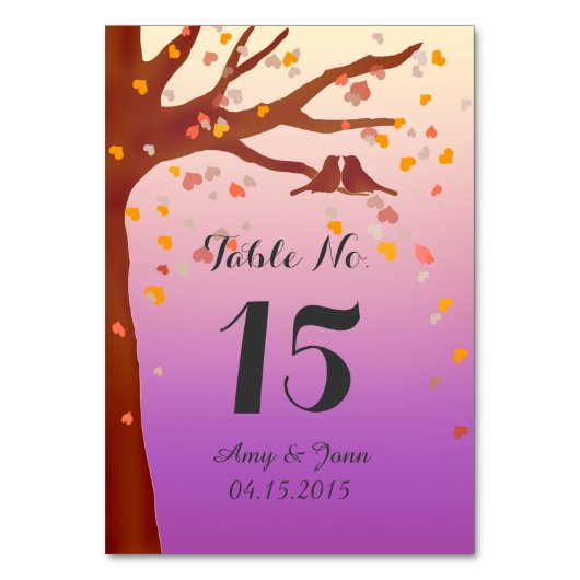 Eiken boom lovebirds harten tafel nummers love1 kaart (Voorkant)