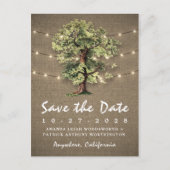  eiken boom rustieke lichten opslaan van de datum  aankondigingskaart (Voorkant)