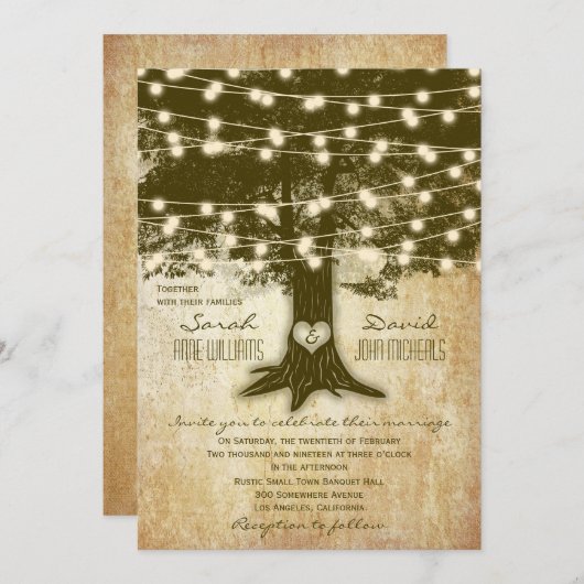  eiken boom rustieke string verlichting bruiloft kaart (Voorkant / Achterkant)
