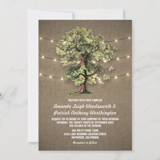 eiken boom rustieke verlichting bruiloft uitnodig kaart (Voorkant)