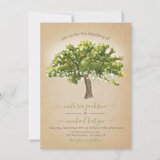 Eiken Boom Spaans Mos String van lichten Bruiloft Kaart (Voorkant)