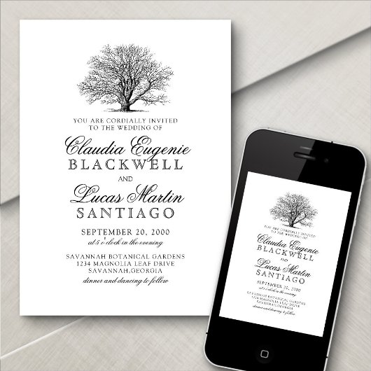  eiken boom zuidelijk bruiloft kaart