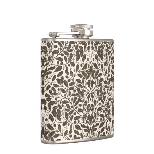 Eiken takken en bladeren, damast patroon in een br heupfles (Rechts)