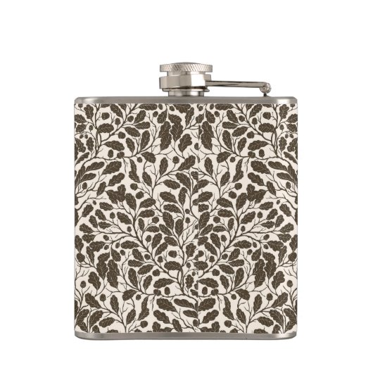 Eiken takken en bladeren, damast patroon in een br heupfles (Achterkant)