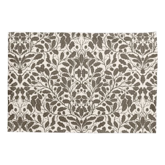 Eiken takken en bladeren, damast patroon in een br kussensloop (Achterkant-Links)