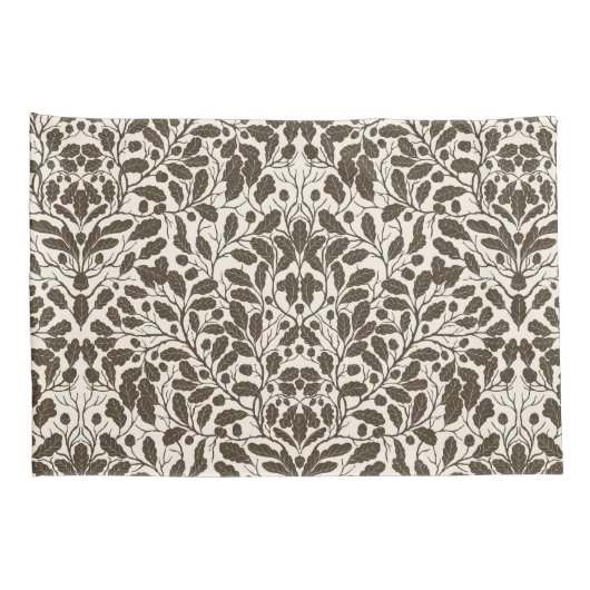 Eiken takken en bladeren, damast patroon in een br kussensloop (Achterkant-Rechts)