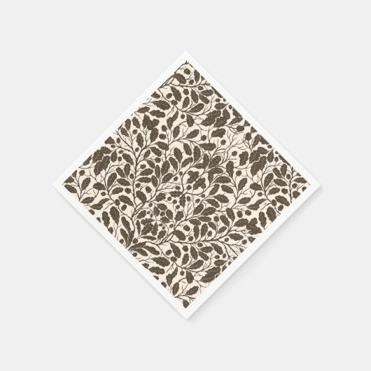 Eiken takken en bladeren, damast patroon in een br servet (Hoek)